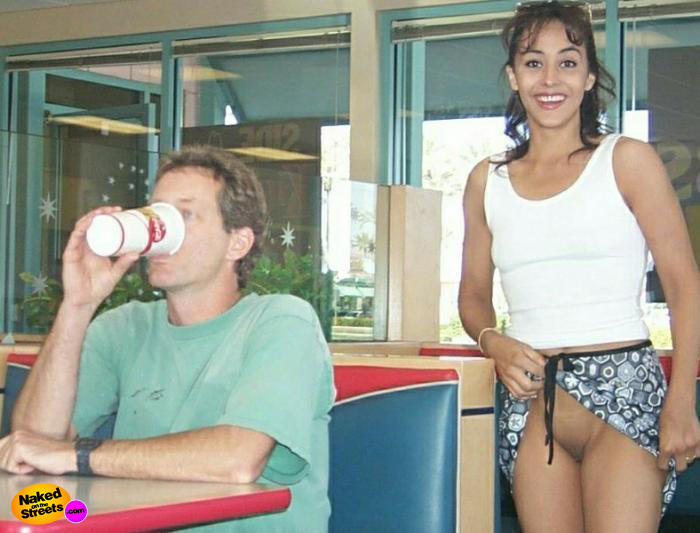 Latina Chick Flashes Her Pussy At A Fast Food Restaurant