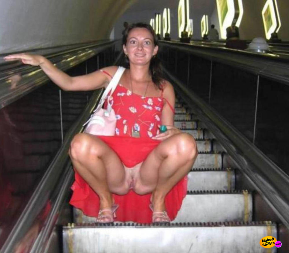 Escalators are perfect for showing off your pussy