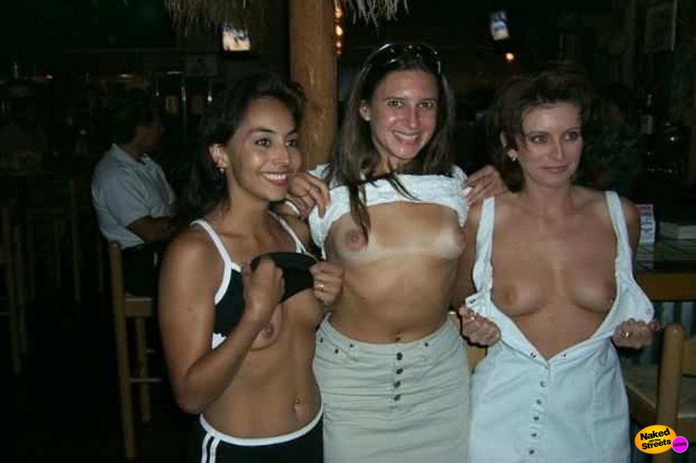 Three hot teens show off their titties