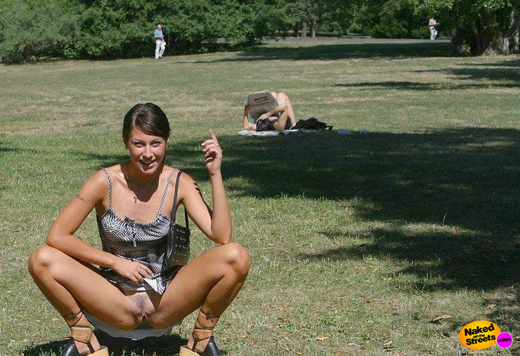Naughty girl shows off her pussy in the park