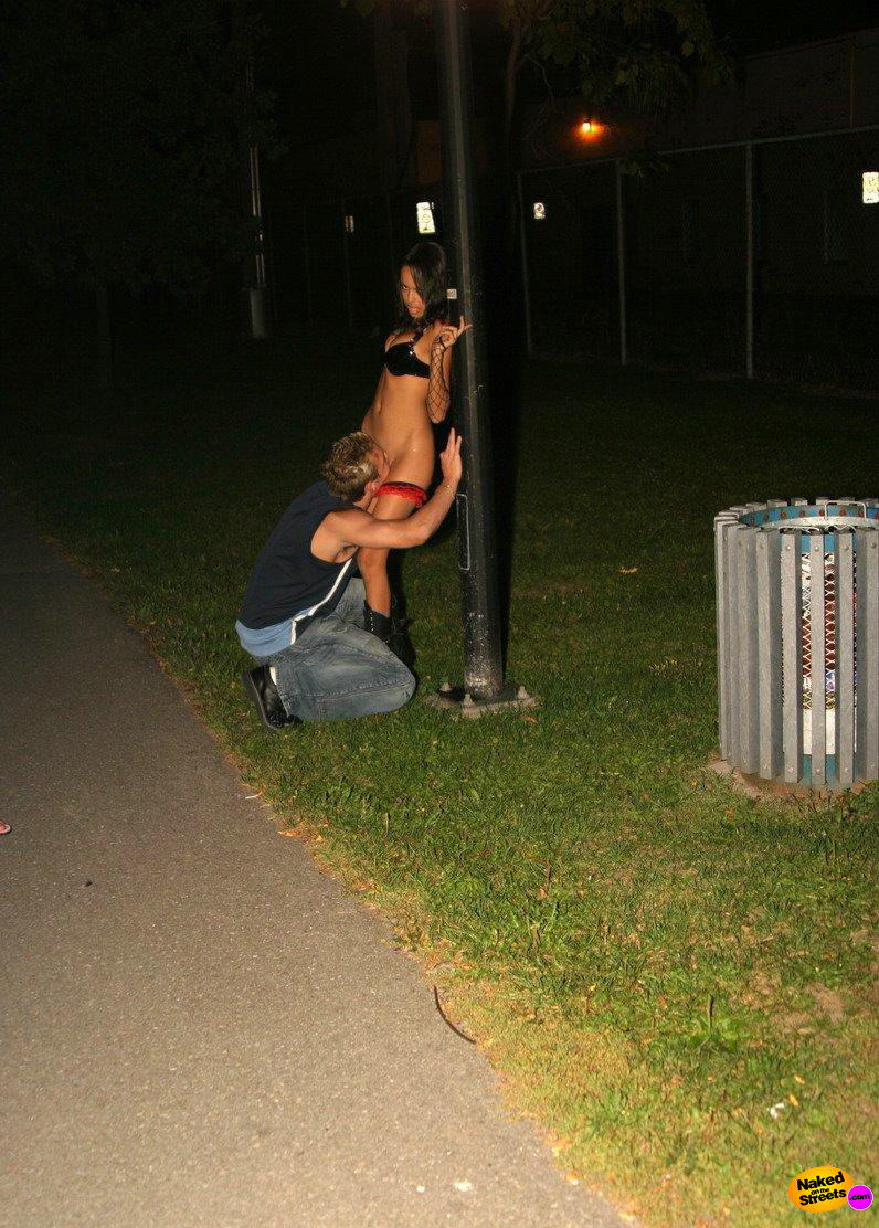 Hot kinky slut gets her pussy eaten in the park at night