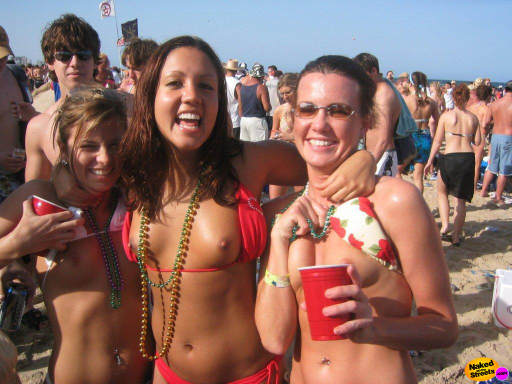 Crazy Drunk College Whores Flashing Their Titties At A Spring Break Celebration