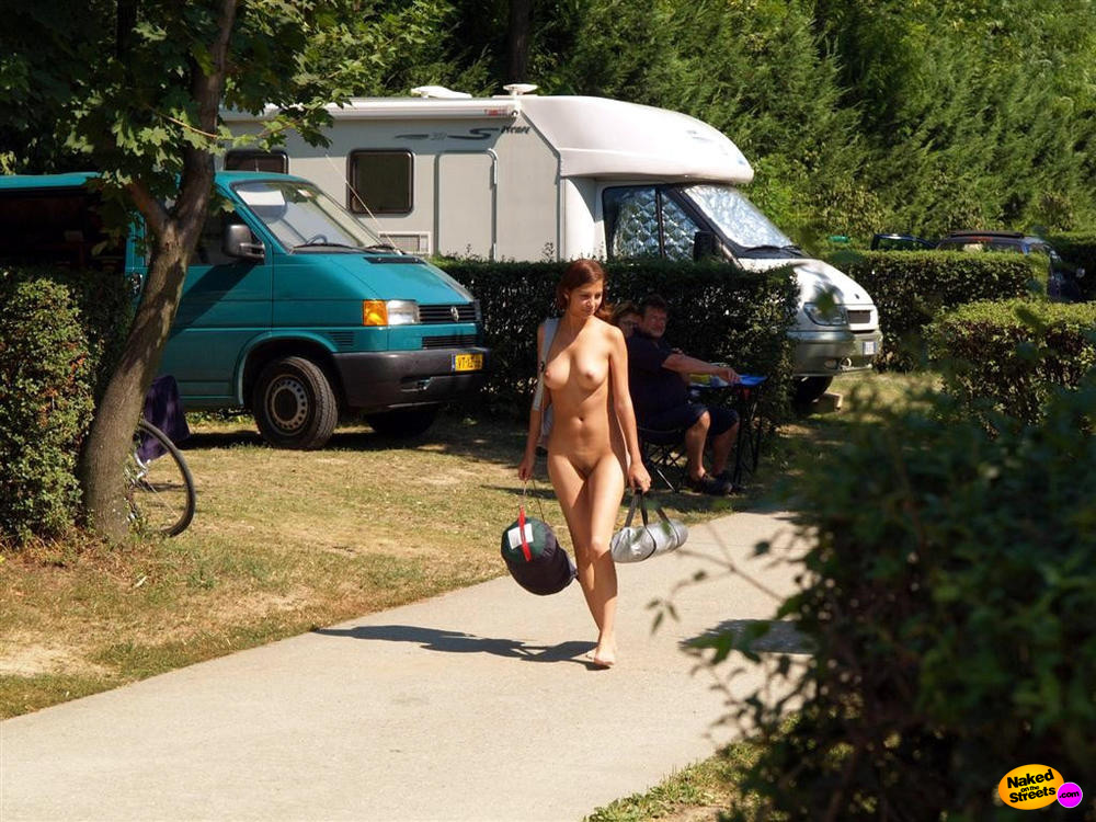 Sexy girl walks around naked at the campgrounds