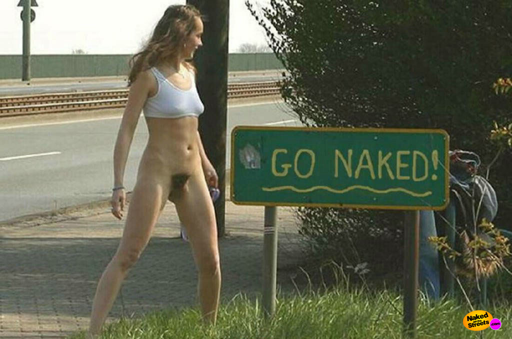 Girl shows her hairy bush by the side of the road