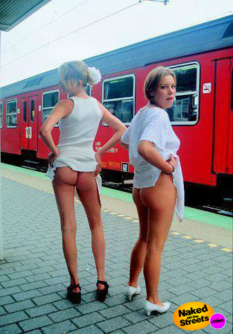 Two college pledges show their asses at the train station