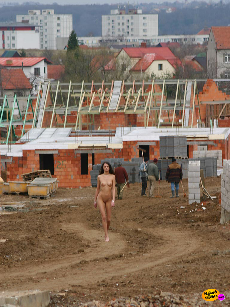 Hot teen girl walking through a construction site totally nude 