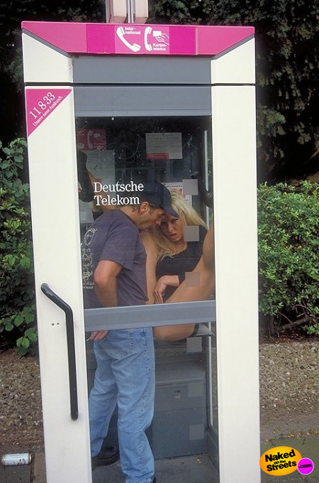 Hot blonde slut gets pounded in a phone booth
