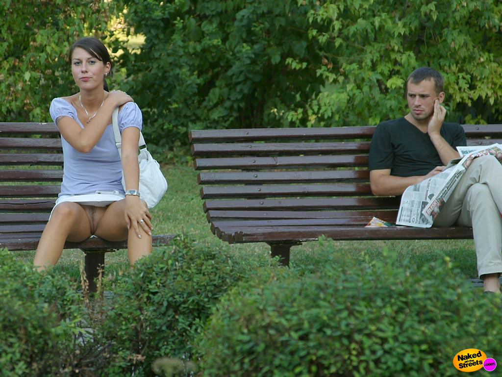 Hot Teen Chick Flashing Her Juicy Pussy On A Park Bench With Dude