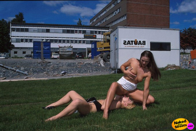 Lesbian amateurs lick eachothers pussies in the grass