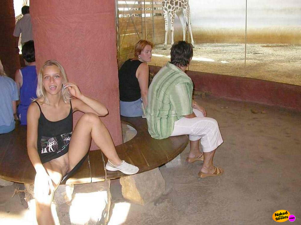 Crazy blonde chick shows off her snatch in public