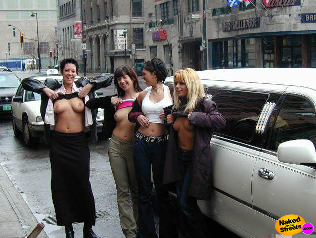 4 Crazy amateurs flashing their tits right on the street
