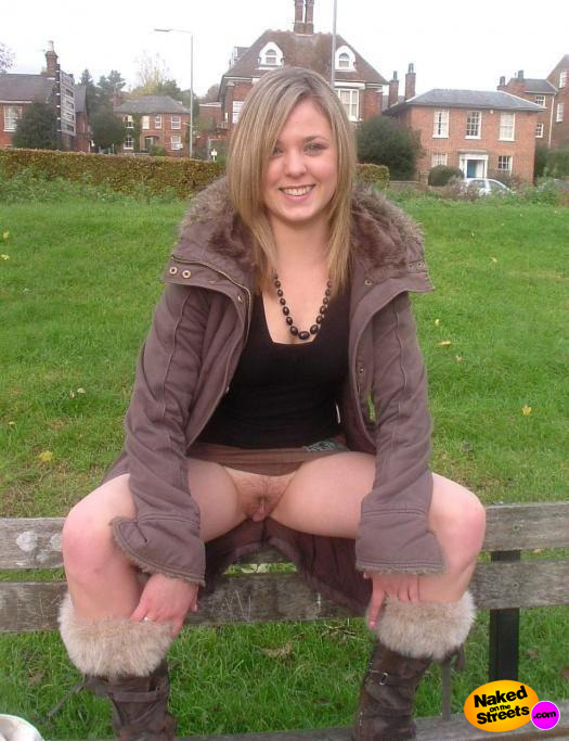 Super cute sexy British chick flashes her juicy pussy in the park near her house
