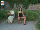 European hottie flashing her cunt on a bench right next to an older woman