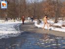 Crazy sexy Asian chick walking through a public park fully nude