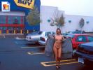 Crazy blonde girl flashes her tits and pussy on the Best Buy parking lot