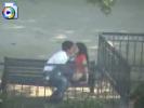 Kinky teen couple fucking on public bench
