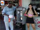 Latina chick shows off her fake tits at a gas station
