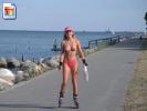 Super hot teen girl rollerblading in the nude