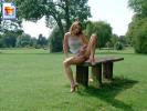 Fucking sexy long legged teen chick spreading her sweet pussy on a picnic bench