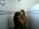 Highschool hotties kissing in school bathroom