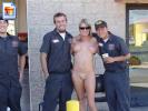 Fake boob slut show off her body outdoors