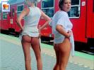 Two college pledges show their asses at the train station