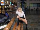 Blonde hottie shows her pussy in the street