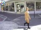 Barely legal blonde girl walks around town naked