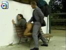Big boobed hottie gets railed on a public bench