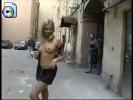 Super hot teen blonde flashing her cute titties and pussy in an alley