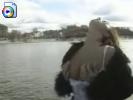 Horny big titted chick flashing at the docks