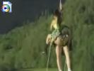 Crazy couple fucking while hanging on a rope from a cliff