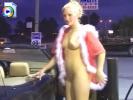 Santa's little teen slut fills up her car wearing next to nothing