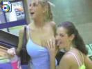 Hot lesbo slut licks her girlfriends nipples in the mall