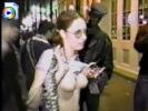 Bitch flashing her tits at Mardi Gras, bystander squeezes them