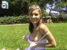 Hot young brunette chick named nadia flashing in the park!