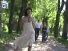 Crazy young slut in a white dress flashing tits and pussy with people walking by