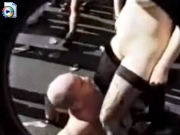 Skank pees in guys mouth at outdoor festival