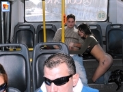 Skank sucks cock in the back of a bus