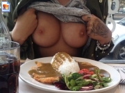 Nice tits revealed during dinner