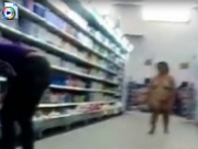 Naked midget walking in supermarket