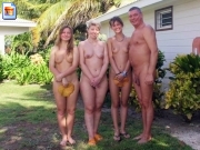 Complete family posing naked