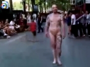 Guy with no dick walks naked