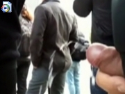 Public cumshot on girl's leggings