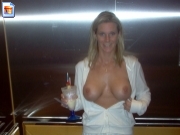 Drunk wife flashing tits on elevator