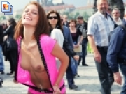 Hot girl flashing tits in public