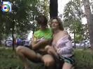 Two crazy hoochies flashing their tits and pussies at a public campground
