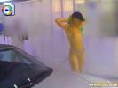 Hot fully nude slut lets a dude spray her wet at a public carwash