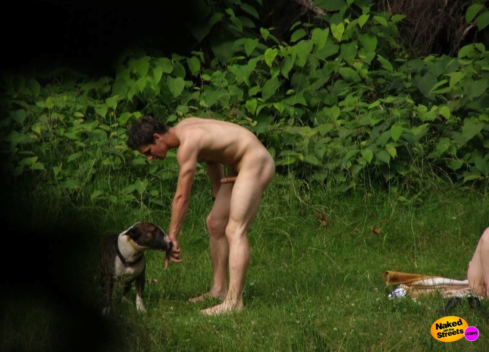 Couple caught fucking outdoor while dog watches