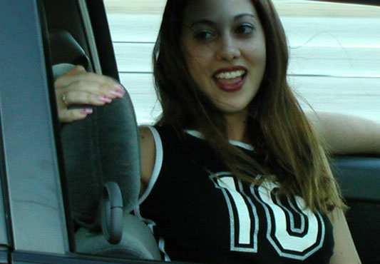 Horny amateur bitch in a car flashing tits and ass